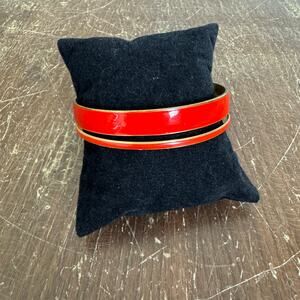 Vintage JAPAN Brass‎ Red Enamel Pair (2) Bangle Bracelets